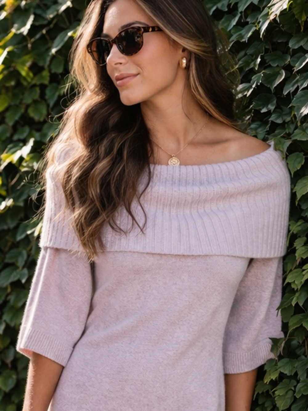 EXPRESS Coquette Girl Off the Shoulder Tan Fitted Tan Lightweight Sweater, S